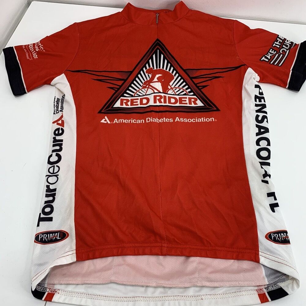 Primal Mens Red Rider Tour De Cure Cycling Jersey sz M Pensacola Florida